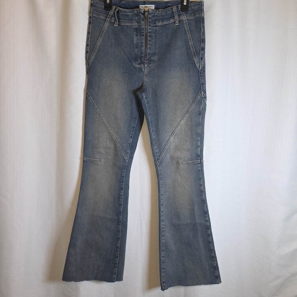 We The Free Mamba Mid-Rise Flare Exposed Zip Fly Jeans Size 31 Raw Hem